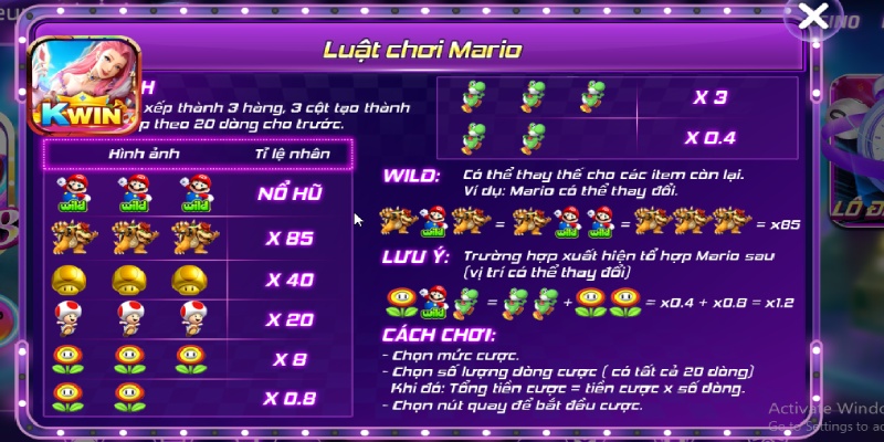 Biểu tượng Wild Mario đa năng và 3 lần xuất hiện sẽ Nổ hũ