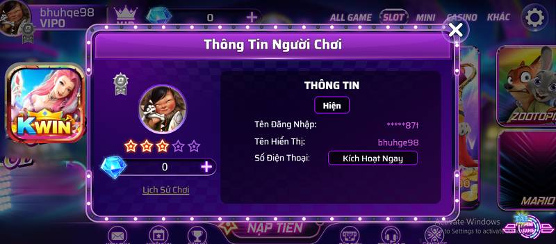 Nếu bạn điền tên tài khoản không đúng sẽ không thể đăng nhập vào Kwin